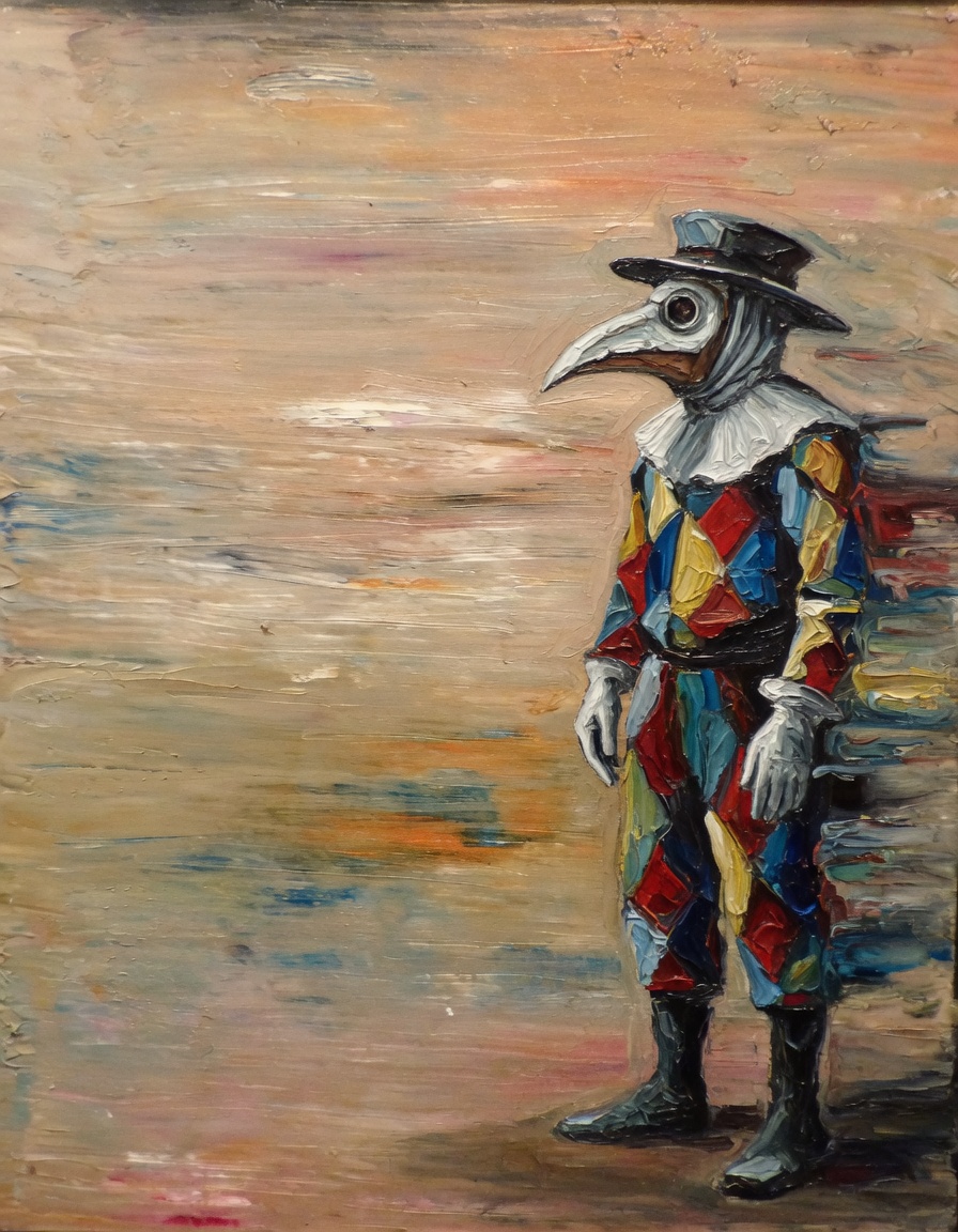 Plague-doctor harlequin oil painting, by B.P. Henry